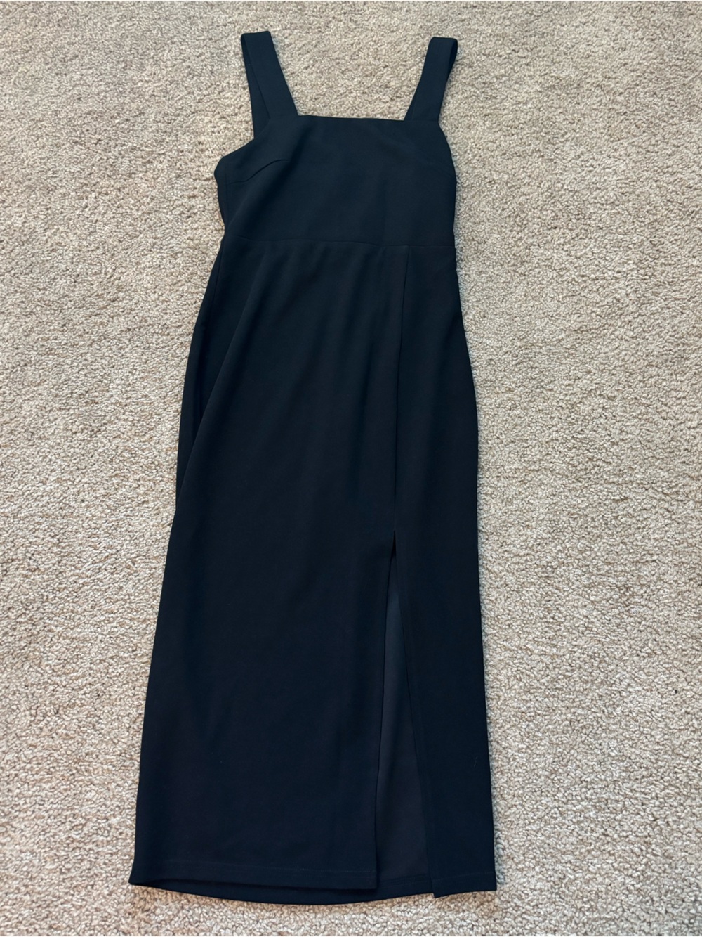 Petal & Pup Black Square Neck Midi Dress with Front Slit